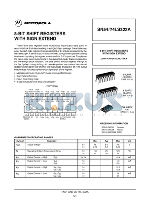 SN54LS322A datasheet - 8-BIT SHIFT REGISTERS WITH SIGN EXTEND