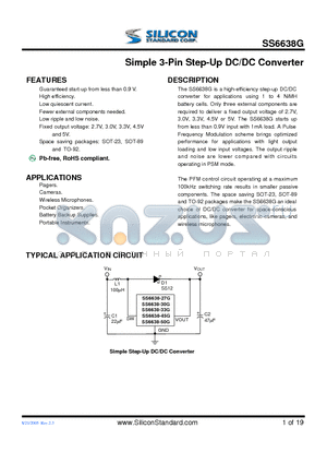 SS6638-33GZTR datasheet - Simple 3-Pin Step-Up DC/DC Converter