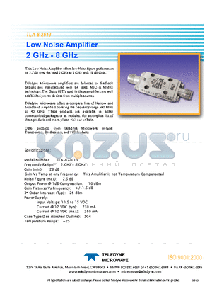 TLA-8-2013 datasheet - Low Noise Amplifier 2 GHz - 8 GHz