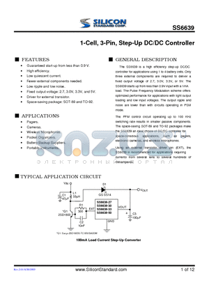 SS6639-27CXTR datasheet - 1-Cell, 3-Pin, Step-Up DC/DC Controller