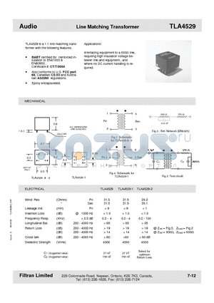 TLA4529-2 datasheet - Audio Line Matching Transformer