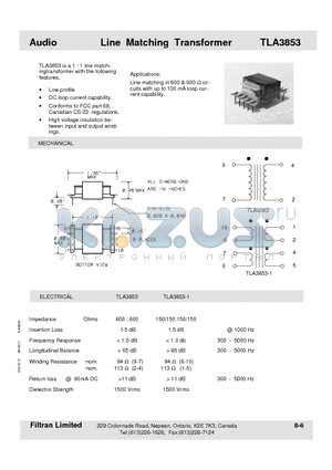 TLA3853 datasheet - Audio Line Matching Transformer