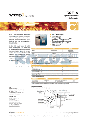 RSF10 datasheet - high level switch for boiling water