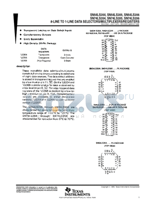 SN54LS356 datasheet - 8-LINE TO 1-LINE DATA SELECTORS/MULTIPLEXERS/REGISTERS