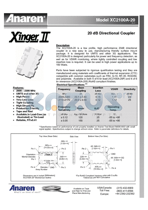 XC0900A-30P datasheet - 20 dB Directional Coupler