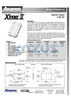 XC0900B-03S datasheet - Hybrid Coupler 3 dB, 90`