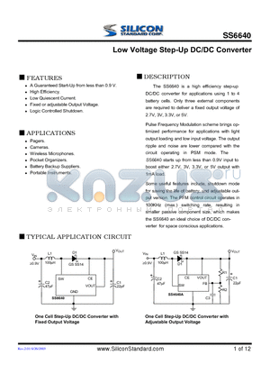 SS6640-27CSTR datasheet - Low Voltage Step-Up DC/DC Converter