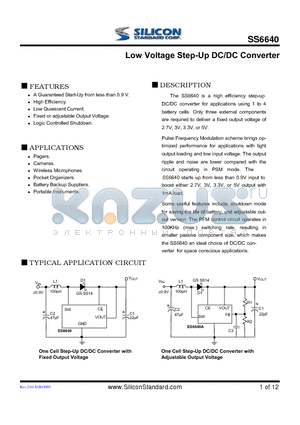 SS6640-50CSTR datasheet - Low Voltage Step-Up DC/DC Converter