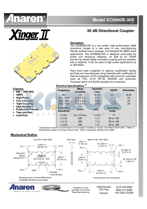 XC0900B-30S datasheet - 30 dB Directional Coupler