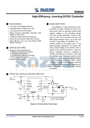 SS6650 datasheet - High-Efficiency, Inverting DC/DC Controller