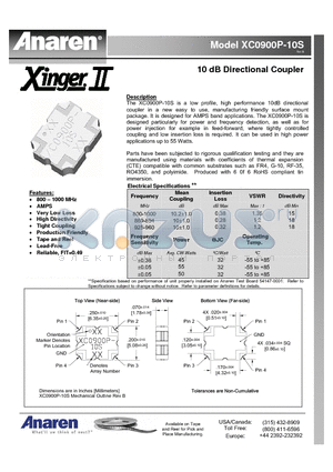 XC0900P-10S datasheet - 10 dB Directional Coupler