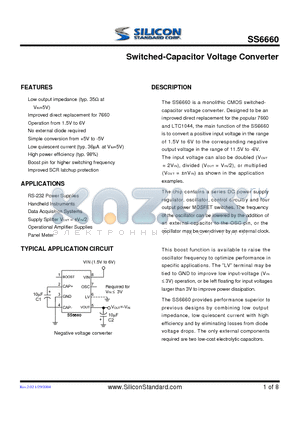 SS6660 datasheet - Switched-Capacitor Voltage Converter