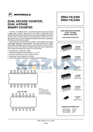 SN54LS390 datasheet - DUAL DECADE COUNTER; DUAL 4-STAGE BINARY COUNTER