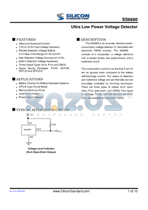 SS6680C-18CUBG datasheet - Ultra Low Power Voltage Detector