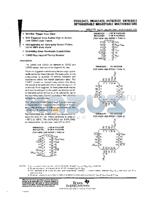 SN54LS423FK datasheet - RETRIGGERABLE MONOSTABLE MULTIVIBRATORS