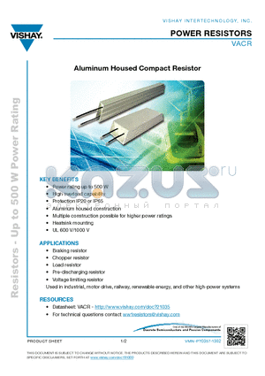 VACR datasheet - Aluminum Housed Compact Resistor
