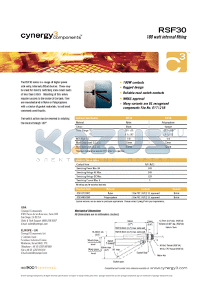RSF30 datasheet - 100 watt internal fitting