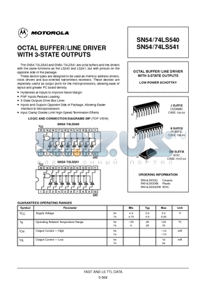 SN54LS540 datasheet - OCTAL BUFFER/LINE DRIVER WITH 3-STATE OUTPUTS