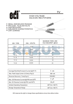 TV16 datasheet - HIGH VOLTAGE SILICON RECTIFIERS