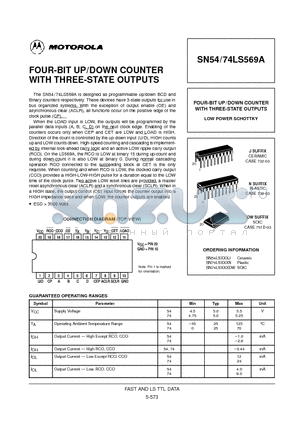 SN54LS569J datasheet - FOUR-BIT UP/DOWN COUNTER WITH THREE-STATE OUTPUTS