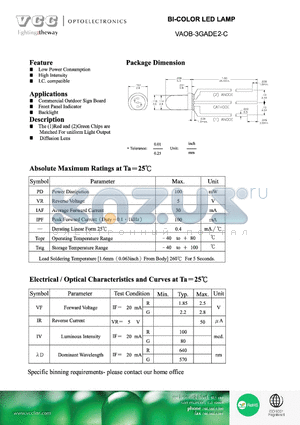 VAOB-3GADE2-C datasheet - BI-COLOR LED LAMP