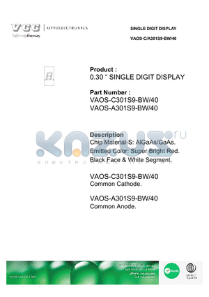 VAOS-C301S9-BW datasheet - SINGLE DIGIT DISPLAY