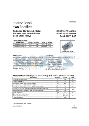 RDHA701FP10A8CK datasheet - Radiation Hardended, Octal, Buffered and Non-Buffered, Solid State Relays