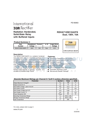 RDHA710SE10A2FK datasheet - Radiation Hardended, Solid-State Relay with Buffered Inputs