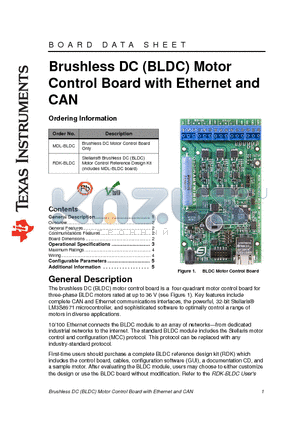 RDK-BLDC datasheet - Brushless DC (BLDC) Motor Control Board with Ethernet and CAN