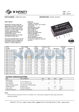 VASD1-S15-D15-SIP datasheet - DC/DC converter