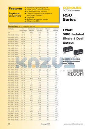 RSO-1209DH3 datasheet - 1 Watt SIP8 Isolated Single & Dual Output
