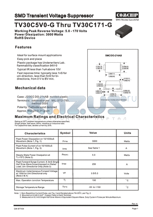 TV30C7V0K-G datasheet - SMD TRANSLENT VOLTAGE SUPPRESSOR