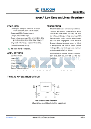 SS6735-25GUTR datasheet - 500mA Low Dropout Linear Regulator