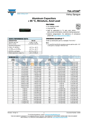 TVAATOM datasheet - Aluminum Capacitors  85 `C, Miniature, Axial Lead
