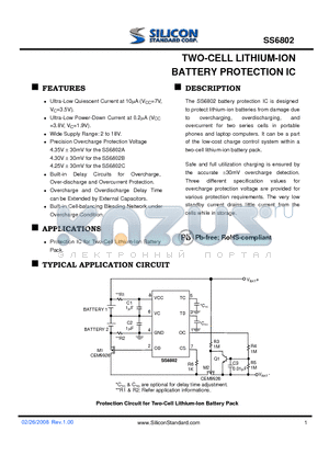 SS6802CGSTB datasheet - TWO-CELL LITHIUM-ION BATTERY PROTECTION IC