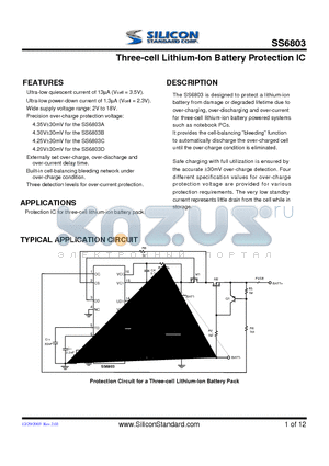 SS6803ACSTB datasheet - Three-cell Lithium-Ion Battery Protection IC