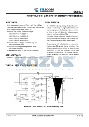 SS6804ACSTB datasheet - Three/Four-cell Lithium-Ion Battery Protection IC