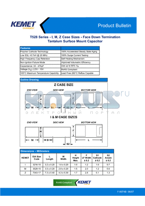 T528I107M003ATE150 datasheet - Face Down Termination Tantalum Surface Mount Capacitor