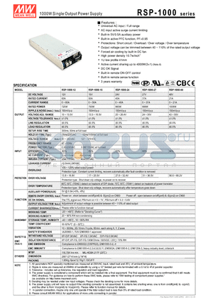 RSP-1000-12 datasheet - 1000W Single Output Power Supply