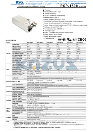 RSP-1500-12 datasheet - 1500W Single Output Power Supply