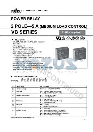 VB-12SMKU-N datasheet - POWER RELAY 2 POLE-5 A (MEDIUM LOAD CONTROL)