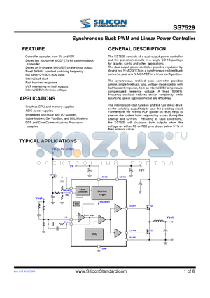 SS7529 datasheet - Synchronous Buck PWM and Linear Power Controller