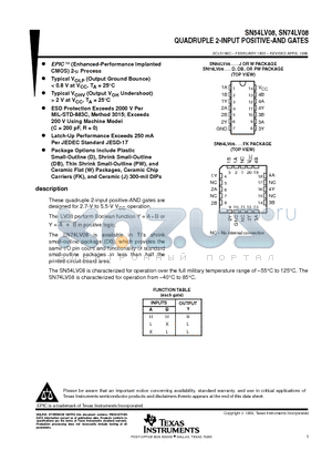 SN54LV08 datasheet - QUADRUPLE 2-INPUT POSITIVE-AND GATES