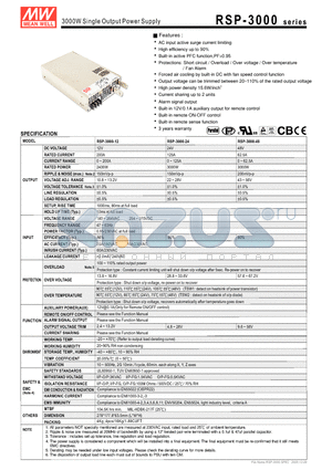 RSP-3000-48 datasheet - 3000W Single Output Power Supply