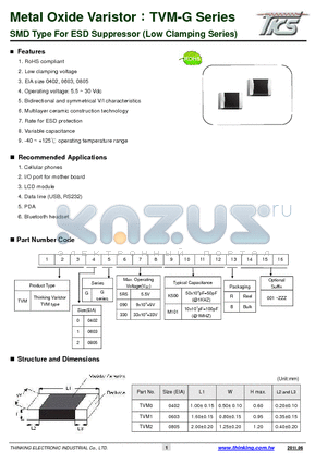 TVM1G300M900 datasheet - SMD Type For ESD Suppressor (Low Clamping Series)