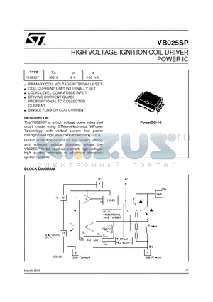 VB025 datasheet - HIGH VOLTAGE IGNITION COIL DRIVER POWER IC