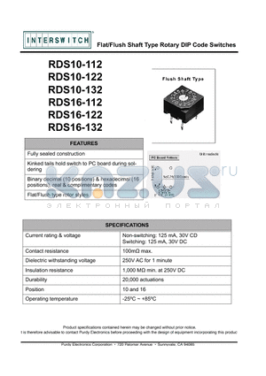 RDS10-132 datasheet - Flat/Flush Shaft Type Rotary DIP Code Switches