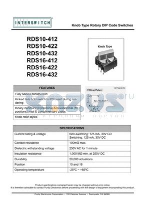RDS10-412 datasheet - Knob Type Rotary DIP Code Switches