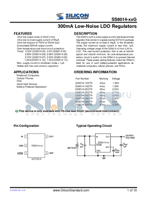 SS8014-15GTR datasheet - 300mA Low-Noise LDO Regulators