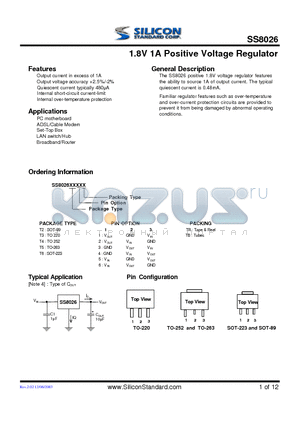 SS8026T24TR datasheet - 1.8V 1A Positive Voltage Regulator